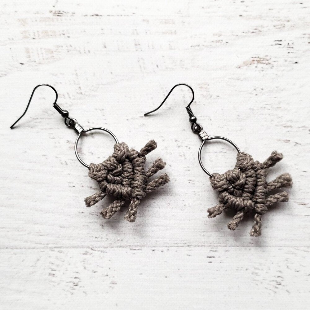 BRAND NEW! Gray Macrame Earrings